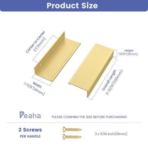 10 Pack Gold Edge Finger Pulls For Cabinets Aluminum Cabinet Handles For Kitchen Concealed Drawer Pulls with size details