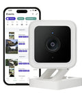 Color Night Vision Security Camera With Full Color Night Footage In Darkness Up To 25x Darker Than Ordinary Cameras Works With Android 7.0 And iOS 14.0 Phones Easy Setup Crisp Night Recordings shown next to smartphone displaying app interface