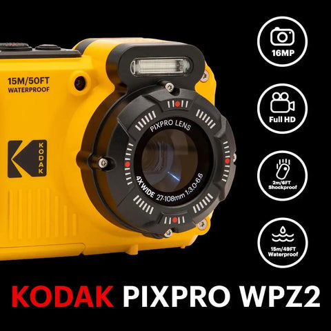 Rugged Waterproof Digital Camera With 50 Feet Depth Rating, 16MP Sensor, 4X Optical Zoom, Shockproof, Dustproof, 1080P Video, Built In WiFi, Yellow