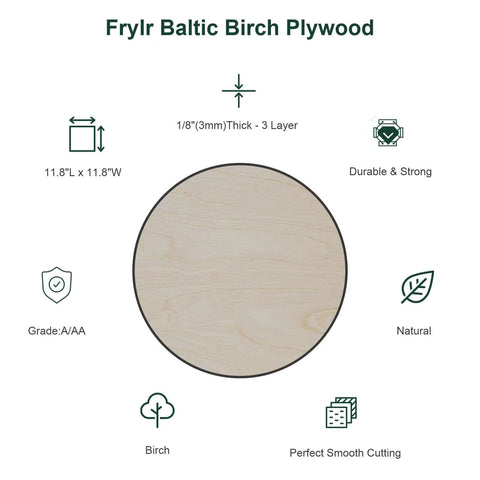 Frylr Baltic Birch plywood round sheet, natural birch, 1/8 in thick, 3-layer