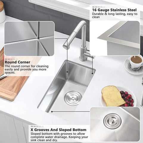 10 Inch Bar Sink Undermount For Wet Bars And Small Kitchens, 16 Gauge T304 Stainless Steel Single Bowl with modern kitchen setup