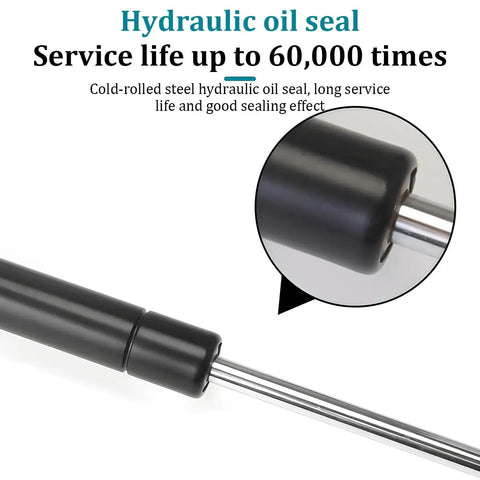 Close-up of hydraulic oil seal on Two Pack Car Gas Prop Spring Struts 100N Heavy Duty Lift Support, steel and ABS construction.