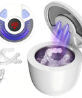 Open compact home ultrasonic jewelry cleaner with digital display, showing jewelry cleaning process, High Performance Ultrasonic Jewelry Cleaner For Home Use Versatile Electronic Cleaning Device That Safely Deep Cleans Tarnish From Jewelry Watches Glasses And Small Metal Items Great For Delicate Surfaces
