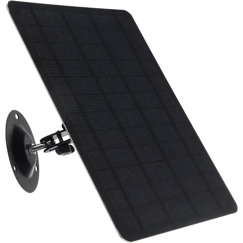 Side view of No Brainer 10W Solar Panel Charger Kit for Outdoor Cameras with adjustable angle and IP67 waterproof mount