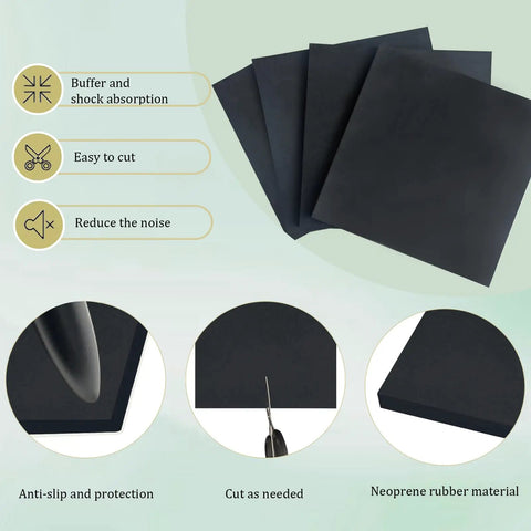 Four Piece Anti Vibration Pads One Quarter Inch Thick Four Inches By Four Inches Neoprene Rubber Blocks For Anti Slip Shock Absorption And Surface Protection