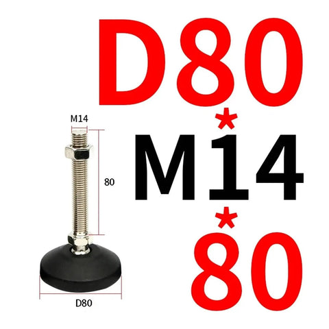 Rock Solid Adjustable Furniture Leveling Feet With Swivel Base And Articulating Design For Wobble Free Support M8 Through M20 Threads Red Carbon Steel And Nylon Padding Easy Height Adjustment Fixes Bouncy Floors Fast with M14 thread and D80 base.