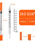 1 Ml Syringe With 31G Five Sixteenth Inch Needle Pack Of 30 Individually Wrapped Lab Tools For Quick Readouts And A Smooth Plunger Clear Scale And Airtight Inner Wall Perfect For Lab Work Medical Demos Or At Home Experiments. 1 mL syringe with 31G 5/16 inch needle, clear scale and orange cap