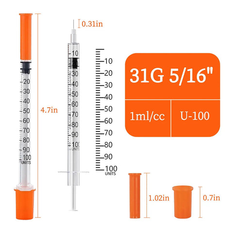 1 Ml Syringe With 31G Five Sixteenth Inch Needle Pack Of 30 Individually Wrapped Lab Tools For Quick Readouts And A Smooth Plunger Clear Scale And Airtight Inner Wall Perfect For Lab Work Medical Demos Or At Home Experiments. 1 mL syringe with 31G 5/16 inch needle, clear scale and orange cap
