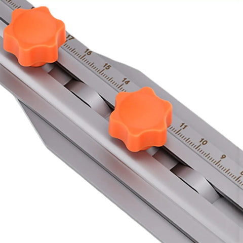Close-up of dual scale markings and adjustable knobs on Solid Core Stainless Steel Router Milling Groove Bracket And Knockout Circle Cutting Jig