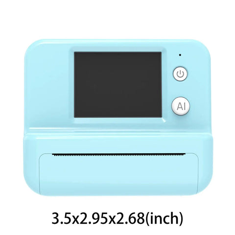 Rock This Slick AI Voice Mini Thermal Printer With Bright Display And Awesome Creative App For Kids Speech To Line Art Drawing Anime Sketch And Hype Storytelling Portable Prints, compact blue design with screen and buttons.