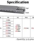 Specification chart for Open Slot Wiring Raceway Duct For Cable Management In Home Office And Server Rack Setups PVC Cable Channel Cord Trench 25 Pack 79 Inch Length Wide Width Options From 1 Inch To 4 Inches