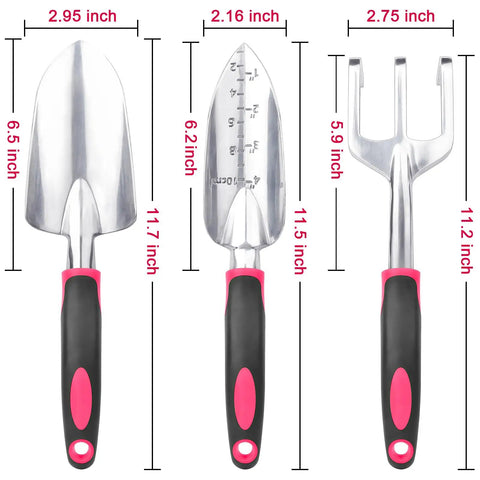 Heavy Duty Garden Tools Set 3 Pack With Shovel Transplant Trowel And Hand Rake Aluminum Alloy Handles Red Built For Digging Weeding Planting And Transplanting In Your Home Garden