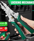 Person using foldable wire stripper with voltage tester 6 in 1 multitool for stripping crimping cutting and winding screws