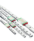 Maker Friendly Miniature Linear Rail Slide Set in MGN Series for CNC and 3D Printer Builds, Aluminum Linear Guides in 200 400 500 800mm Variants, Includes 1pc MGN Block, Ultra Smooth Glide, Anodized Ready shown.