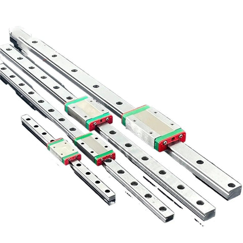 Maker Friendly Miniature Linear Rail Slide Set in MGN Series for CNC and 3D Printer Builds, Aluminum Linear Guides in 200 400 500 800mm Variants, Includes 1pc MGN Block, Ultra Smooth Glide, Anodized Ready shown.
