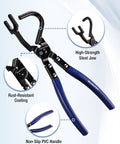 Front view of WORKPRO exhaust hanger removal tool, blue PVC-handled pliers with rust-resistant steel jaw.