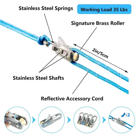 Durable Marine Grade Rope Tensioner With Roller For Easy Secure Tying, stainless steel and brass, for camping and boating, close-up view