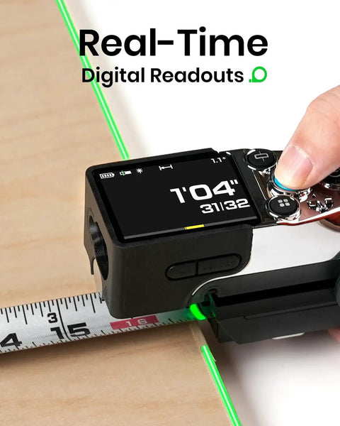 Digital Tape Measure And Laser Distance Meter Combo For Pro And DIY Use With 12ft Digital Tape And 330ft Laser Range Perfect For Home Improvement Construction Woodworking And Long Distance Measuring showing real-time digital readouts and tape measurement