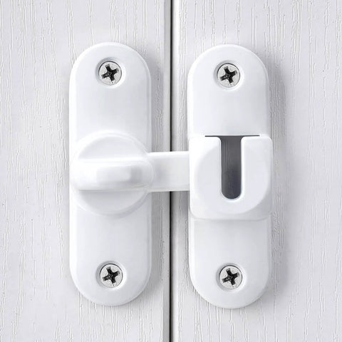 White Barn Door Latch Set With 90/180 Degree Gate Lock Ideal For Cabinets Sliding Doors And Bathrooms Zinc Alloy Right Angle Door Lock Latch No Fuss Install And Solid Security installed on white cabinet door.