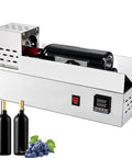 Pro Manual Heat Shrink Sealer For Wine And Beverage Capsules With Digital Thermostat Display featuring a black wine bottle in use.