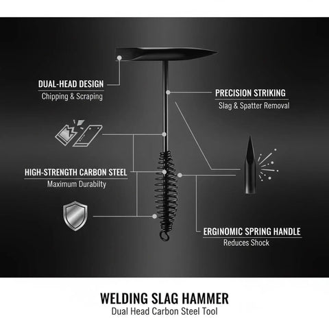 Diagram of Dual Head Welding Slag Hammer For Metal Fabrication And Finishing Carbon Steel Chipping Tool With Pointed Tip And Flat Edge