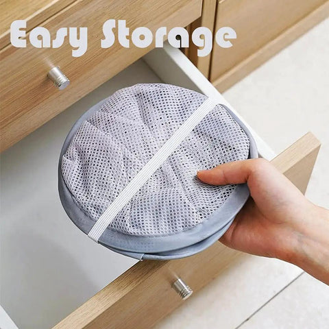 Durable Mesh Wall Mount Laundry Hamper For Dorms And Hotels, folded and stored, showing collapsible design for space saving