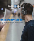 Person using Over Ear Wireless Headphones With Active Noise Cancelling And 70 Hours Playtime Bluetooth With Microphone Transparency Mode.