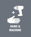 Illustration of a hand and drill symbolizing the "Hand & Machine" usage for Nut Driver Set With Quarter Inch Zyklop Speed Ratchet Head.