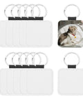 12 Pack White Sublimation Keychain Blanks Squares 1.97 Inch Double Sided PU Leather For DIY Crafts Heat Transfer Blank Keychains