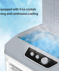 Portable Evaporative Air Cooler With Four Freezing Ice Packs And Spacious Water Tank Kicks Serious Heat For Bedroom Home Office And Keeps Your Space Cool As Butter Daily, top view with ice crystals.