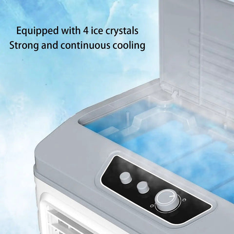 Portable Evaporative Air Cooler With Four Freezing Ice Packs And Spacious Water Tank Kicks Serious Heat For Bedroom Home Office And Keeps Your Space Cool As Butter Daily, top view with ice crystals.