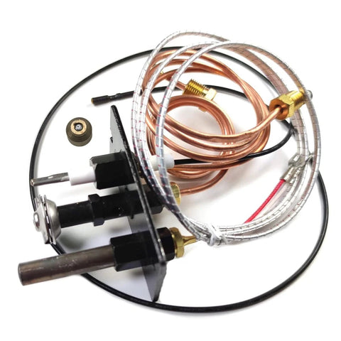 Pilot assembly for NG/LPG fireplaces with copper tubing, 750mV thermopile and wiring, front view