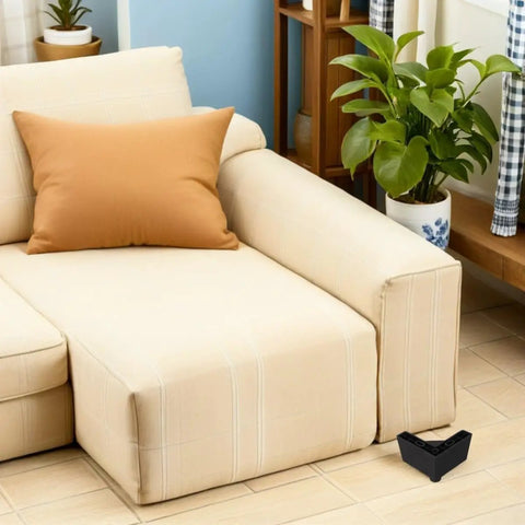 Heavy Duty 4 Pack Adjustable Plastic L Shaped Furniture Legs With M5 Screws near sofa on tiled floor