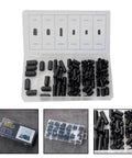 80 Piece Rubber Vacuum Line Cap Assortment Kit For Carburetor And Engine Manifolds With 6 Sizes Including 5/32 Inch To 3/8 Inch Great For Tight Seals And Fast Auto Repairs Under the Hood. Assorted black rubber caps in labeled storage case