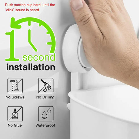 Hand pressing suction cup of Shower Caddy No Drilling Suction Cup Organizer Removable Heavy Duty Shelf Holds Up To 22 Lbs