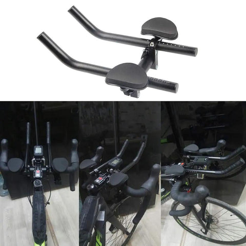 Road And Mountain Bike Aero Bars With Armrests Aluminum Alloy TT Rest Bar Adjustable Length Angle And Width Black
