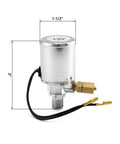Chrome-plated Beefy 12V air solenoid valve with dimensions, compatible with cars and trucks, one quarter inch NPT inlet, electric air valve.