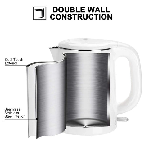 Stainless Steel Double Wall Electric Kettle 1.0L Cordless Tea And Coffee Kettle With Auto Shut Off And Boil Dry Protection No Plastic In Water