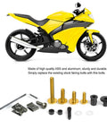Universal 223-Piece Motorcycle Fairing Bolts Kit With Windscreen Screws And Nuts, Aluminum ABS Bodywork Hardware, Gold, shown with yellow motorcycle