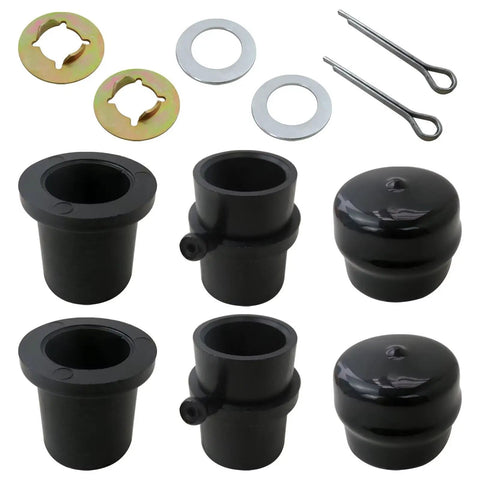 Front Wheel Bearing Rebuild Kit For Cub Cadet Craftsman MTD Ryobi Troy Bilt LTX 1045 1046 And EZ Stow Mini Rider Series Wear Resistant New Replacement black bushings, washers, cotter pins, and hub caps