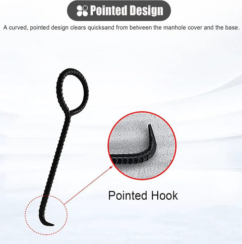 Pointed design of Heavy Duty Steel Manhole Cover Lifter Set Of Three with curved hook for quick sewer grate opening.