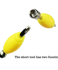 Yellow dual function tool from Fingerboard Maintenance Kit With Long Screwdriver And Dual Function Tool 8 Screws And 4 Nuts For Deck And Truck Mounting Ideal Skateboard Tool Set For DIY Fixes And Quick Wheel Nut Adjustments.
