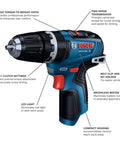 Illustration of 12V Max Brushless Three Eighth Inch Hammer Drill Driver Bare Tool For Pros with features labeled