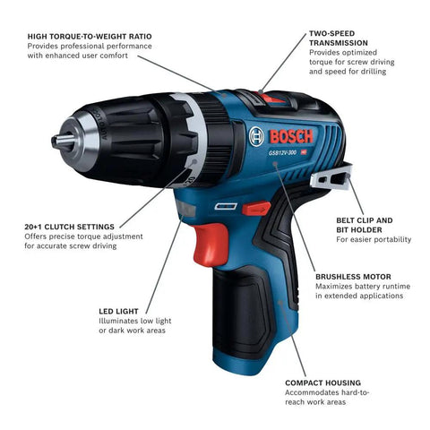 Illustration of 12V Max Brushless Three Eighth Inch Hammer Drill Driver Bare Tool For Pros with features labeled
