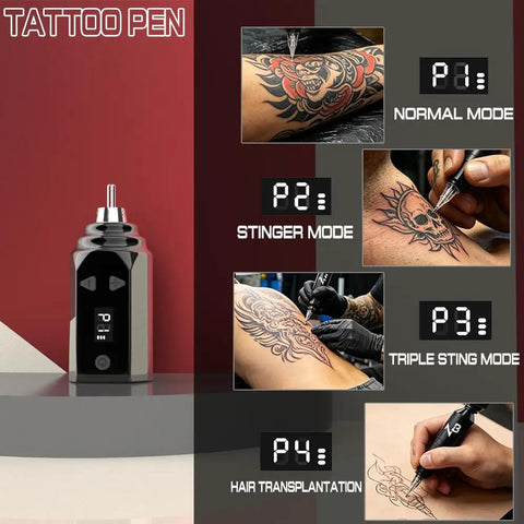 Wireless Tattoo Pen Kit For Beginners With 10 Tattoo Needles And 5 Ink Colors, showing tattoo modes and uses