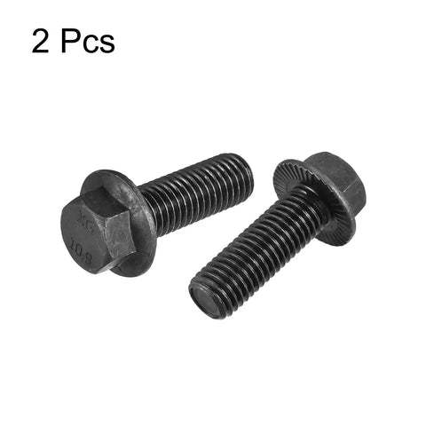 Rock Solid M14 Hex Serrated Flange Bolts 40mm Long 10.9 Grade Carbon Steel Screws With Black Oxide Coating Pack Of Two.