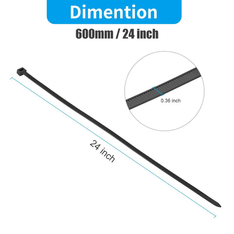 Heavy Duty 24 Inch Black Long Zip Ties Ultra Strong 200 Pound Tensile Strength Plastic Cable Ties Extra Long Wire Ties Self Locking Tie Wraps For Indoor And Outdoor UV Resistant Use 100 Pack, 24 inch x 0.36 inch