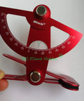RC Plane Throw Meter DIY Tool Anodized Aluminum Throw Gauge For Precise Control Surface Throw Measuring Ideal For RC Models Drones And Remote Control Toys CNC Quality Build For Hobbyists. Red anodized aluminum body with dial gauge.