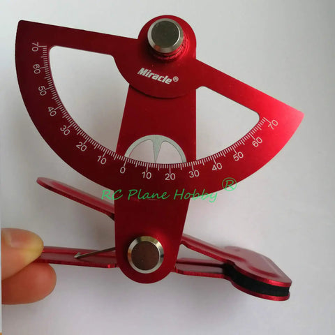 RC Plane Throw Meter DIY Tool Anodized Aluminum Throw Gauge For Precise Control Surface Throw Measuring Ideal For RC Models Drones And Remote Control Toys CNC Quality Build For Hobbyists. Red anodized aluminum body with dial gauge.