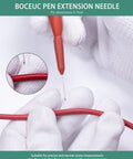 Close-up of a hand using a white glove holding a 0.7mm back probe pin testing a red wire for electrical diagnostics.
